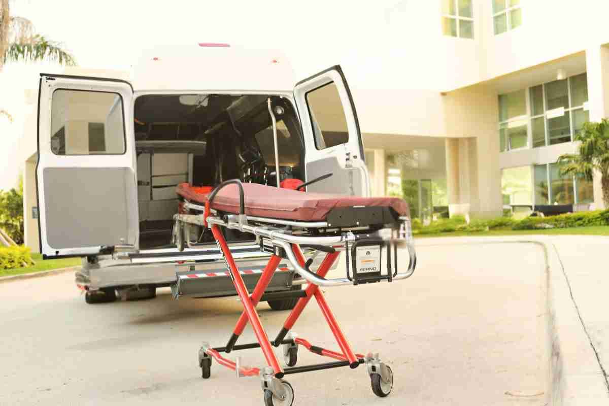 Professional stretcher transport vehicle safely transferring a patient from a Jacksonville hospital after discharge.